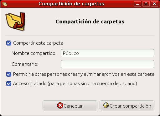 Configuración de la carpeta para compartirla en modo de lectura y escritura