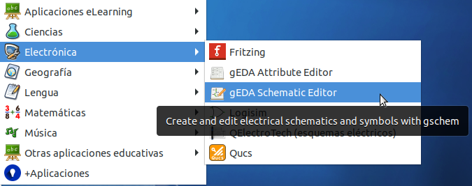 Educación > Electrónica > gEDA Schematic Editor